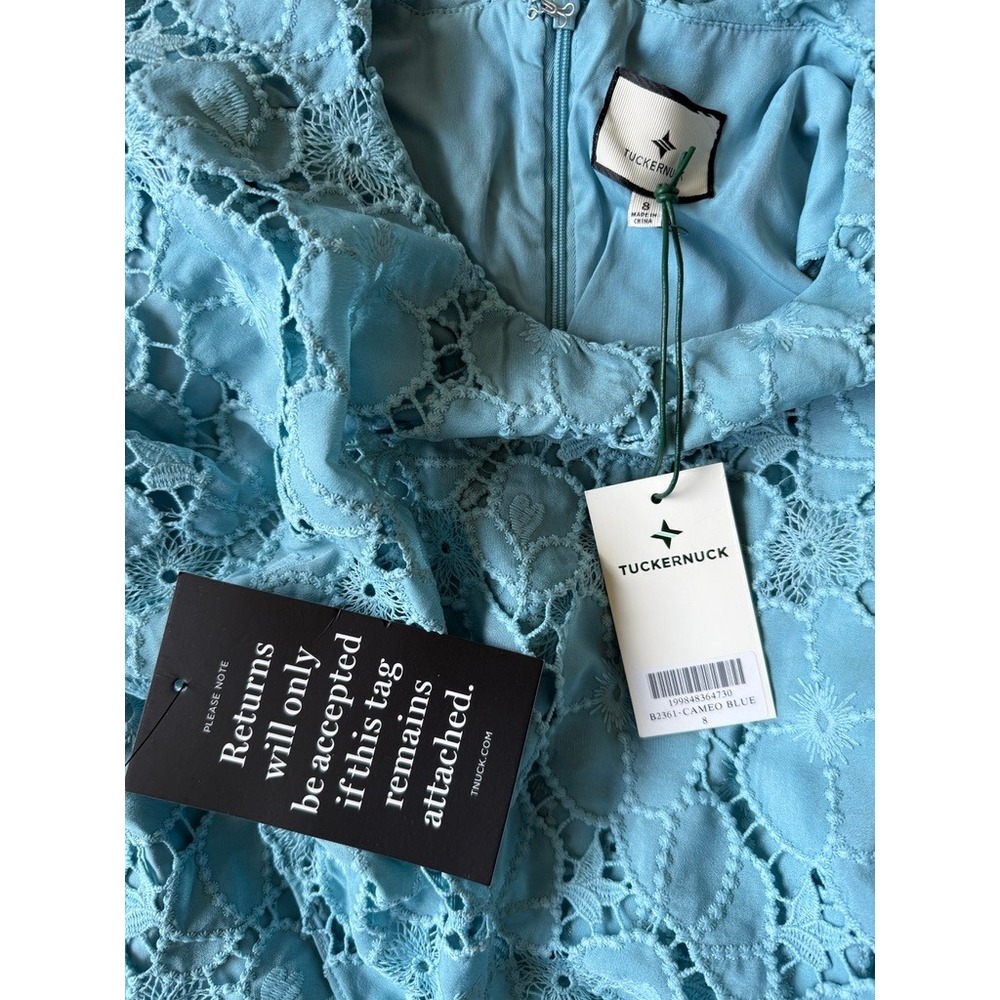 tuckernuck cameo blue eyelet cape leah midi dress, women size 8 - Picture 8 of 11